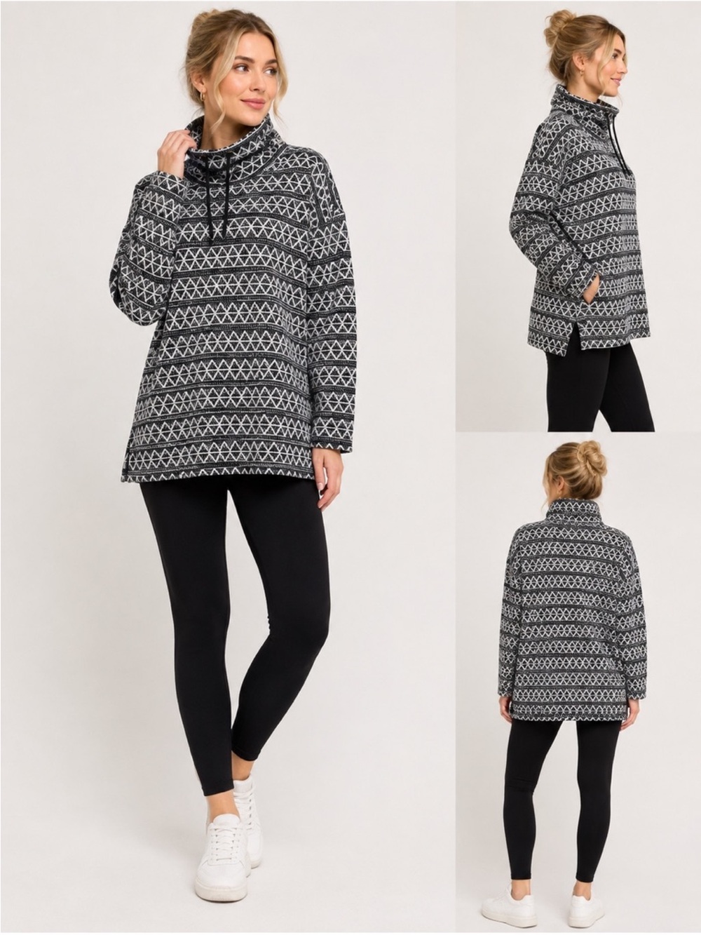 Chaps Cozy Geo-Print Cowl Neck Pullover Sweater